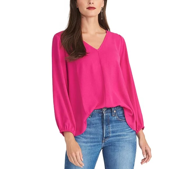 Rachel Roy NWT Rachel Kaylee Top Double V Neck Back Tie Long Sleeves Pink S New - Picture 10 of 10